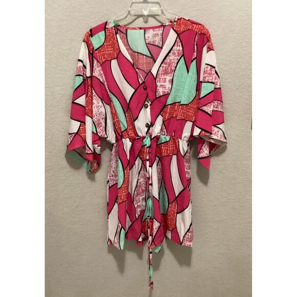 SHEIN VCAY Allover Print Batwing Sleeve Knot Front Romper Size S - Picture 5 of 9